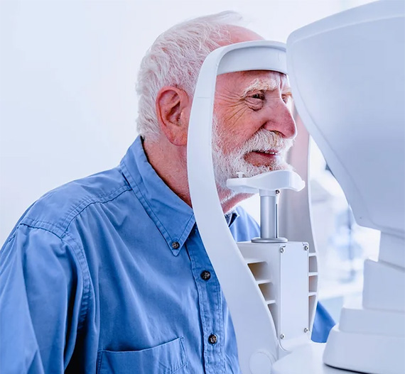 Man getting an exam at LaCroix Eye Care for dry eye diagnosis